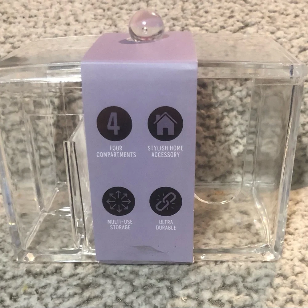 Oasis Home Clear Acrylic Vanity Organizer 4 Compartment Dispenser 5x4x5 Set Of 2